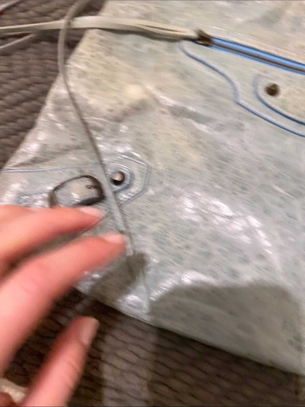 Balenciaga faded blue leather messenger bag
